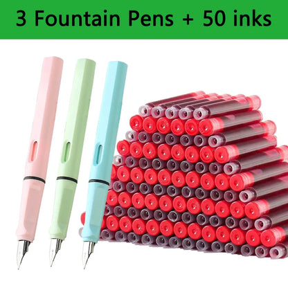 53Pcs Fountain Pen Replaceable Ink Set Black/Blue/Red ink EF School Pens Office Supplies Stationery for Writing Calligraphy Pen