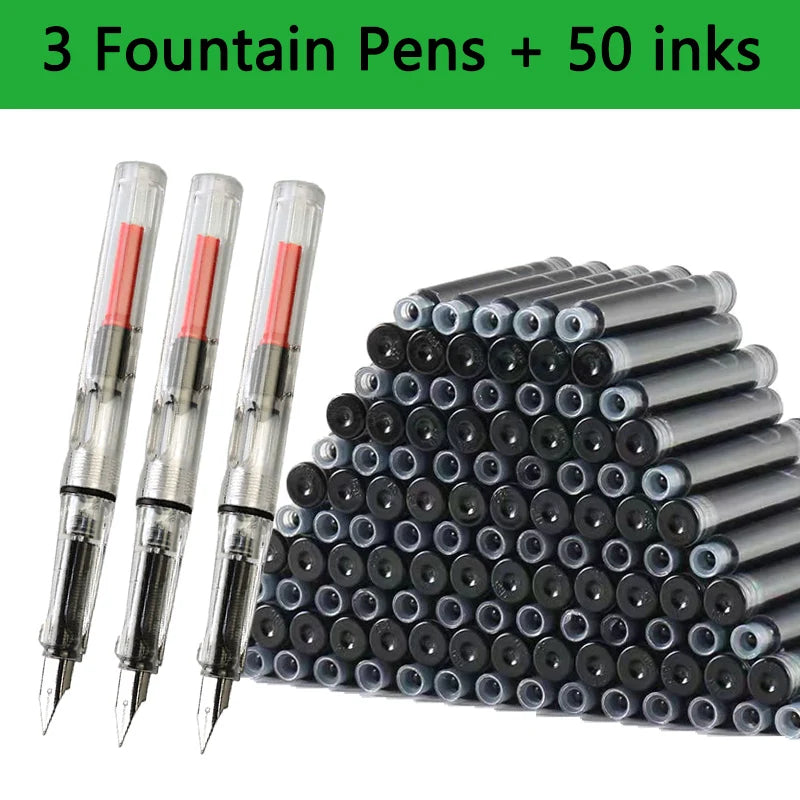 53Pcs Fountain Pen Replaceable Ink Set Black/Blue/Red ink EF School Pens Office Supplies Stationery for Writing Calligraphy Pen