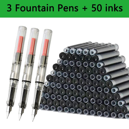 53Pcs Fountain Pen Replaceable Ink Set Black/Blue/Red ink EF School Pens Office Supplies Stationery for Writing Calligraphy Pen