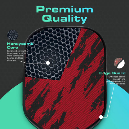 Intense Red Trace USAPA Pickleball Paddle Fiberglass Surface With High Grit & Spin Unibody Edgeless Sport Racquet Pickleball
