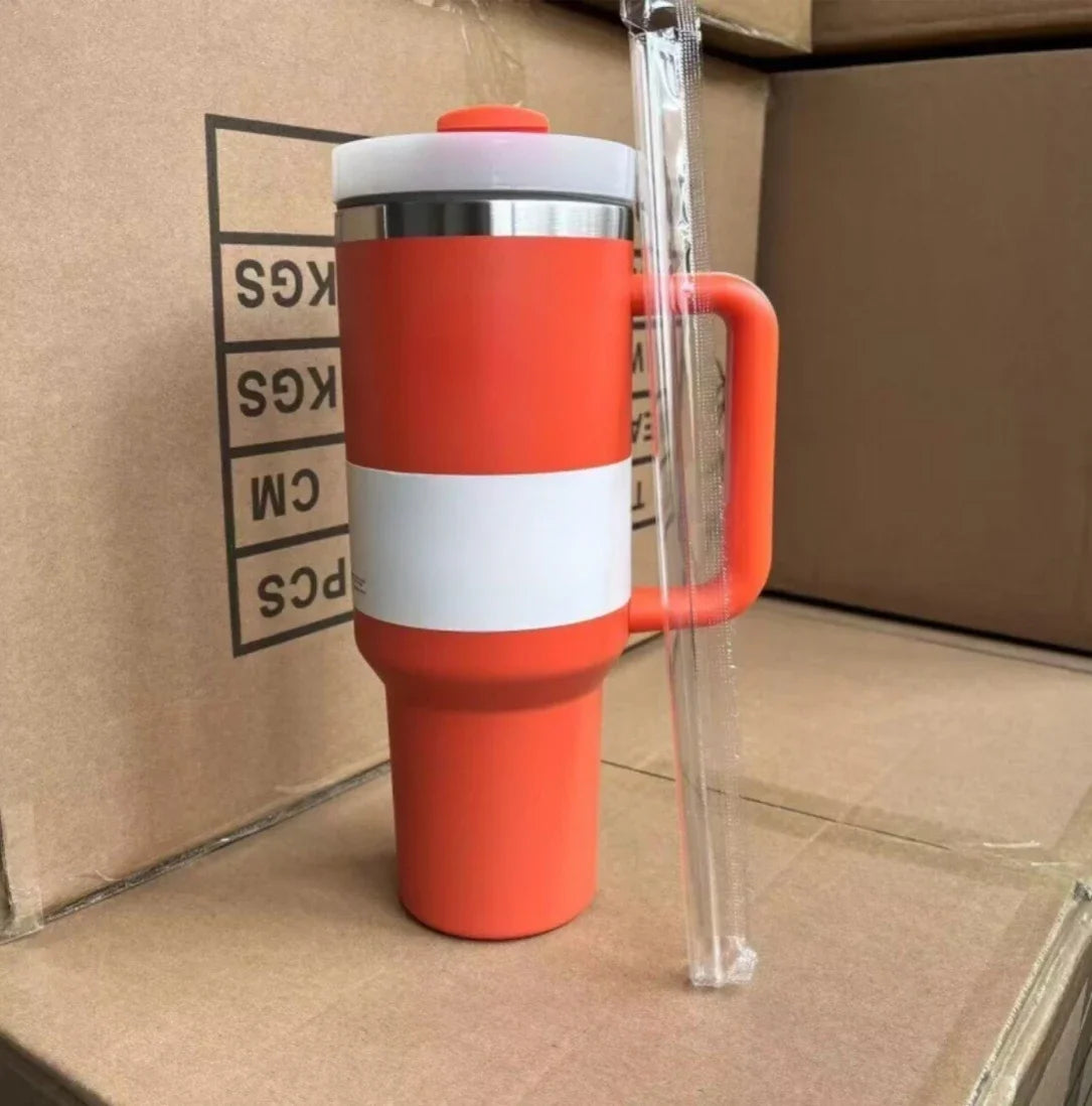 New Style Tumbler with Handle & Straw 40 oz Twist On 3Way Lid Cupholder Compatible for Travel Insulated Stainless Steel Cup