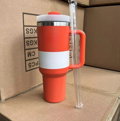 New Style Tumbler with Handle & Straw 40 oz Twist On 3Way Lid Cupholder Compatible for Travel Insulated Stainless Steel Cup