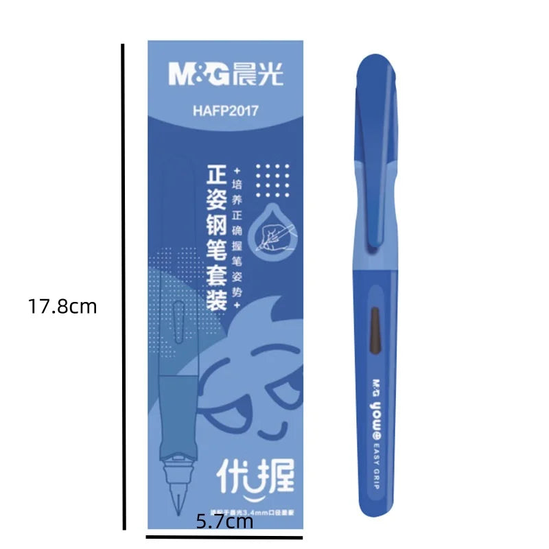 M&G Student Erasable Fountain Pen Set 1 Fountain Pen 1 Ink Absorber 6 Ink Bladder 3.4 Caliber Children's Practice Pen Blue/Pink