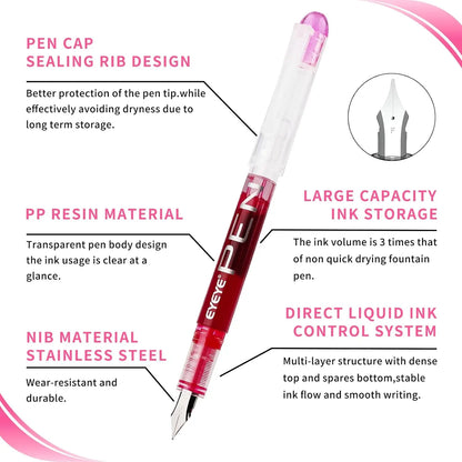 Disposable Fountain Pens, Straight Liquid Fountain Pens，for WritingQuick-Drying Ink Pen, Smooth-Writing Multicolor Art Supplies