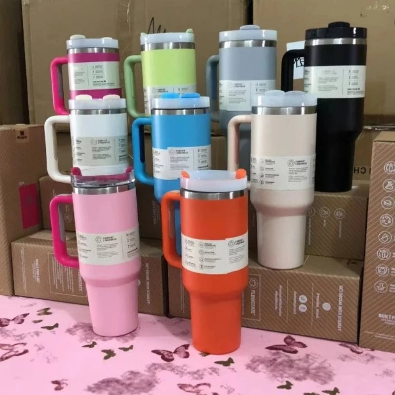 New Style Tumbler with Handle & Straw 40 oz Twist On 3Way Lid Cupholder Compatible for Travel Insulated Stainless Steel Cup