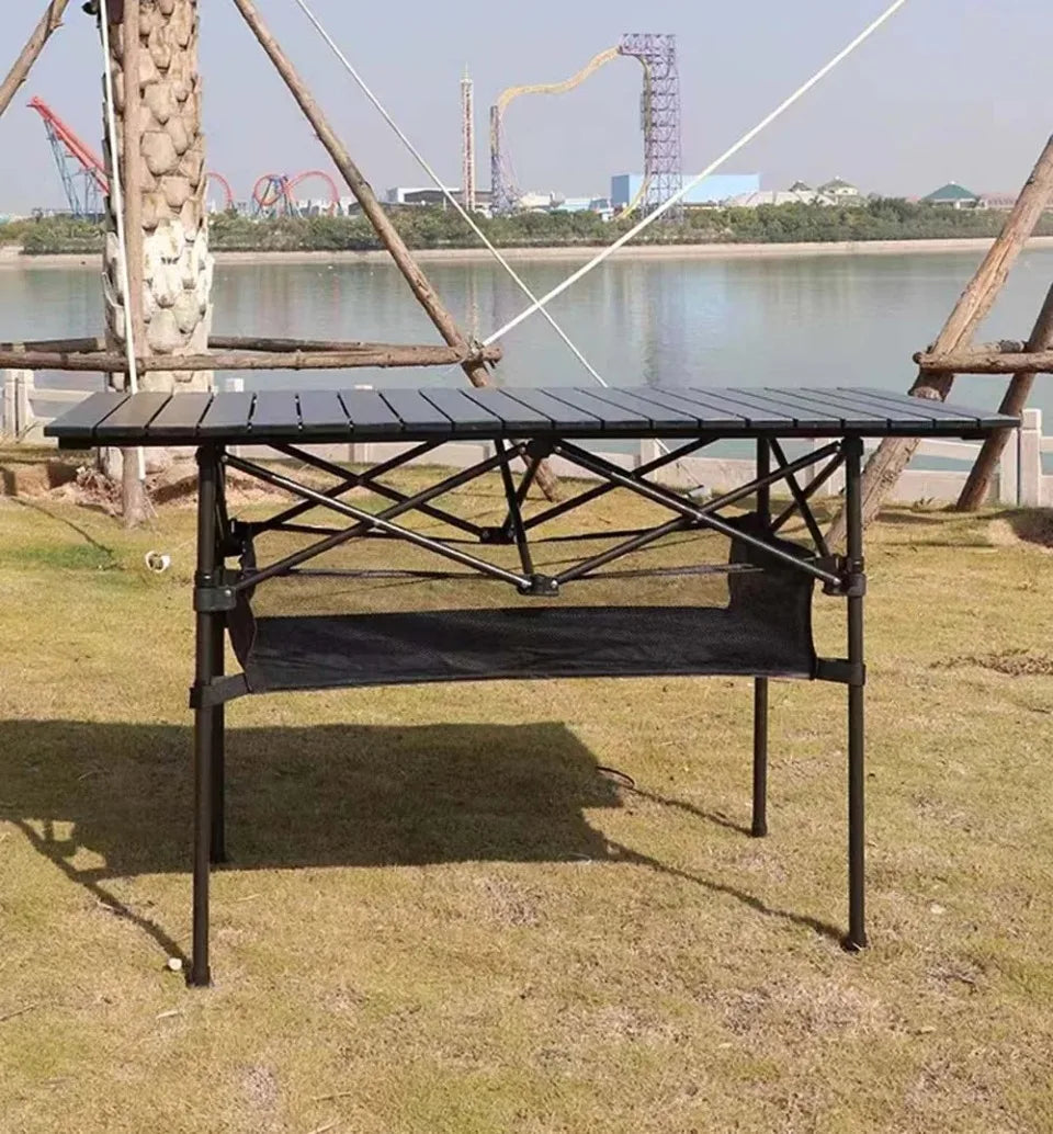 Outdoor Folding Long Table Easy To Install Portable Storage Black Camping Table Barbecue With Net Bag Light Stable Desk Table