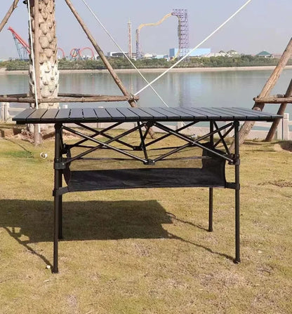 Outdoor Folding Long Table Easy To Install Portable Storage Black Camping Table Barbecue With Net Bag Light Stable Desk Table