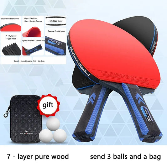 Table Tennis Racket Set Professional 7/5-Ply Wood with Pimples-in Rubber Includes 2 Rackets,3 Ping Pong & Box for Beginners