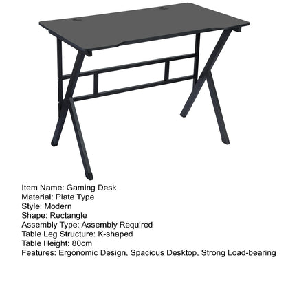 Gaming Desk PC Computer Game Table with X-shaped Steel Legs Sturdy Workstation Standing Desk for Home Office with Cable Holes