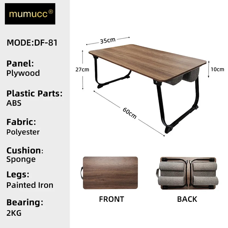 MUMUCC Portable Bed Table For Laptop Folding With Foldable Cushion,Handle,Slot And Mouse Pad, Wooden Gaming Desk