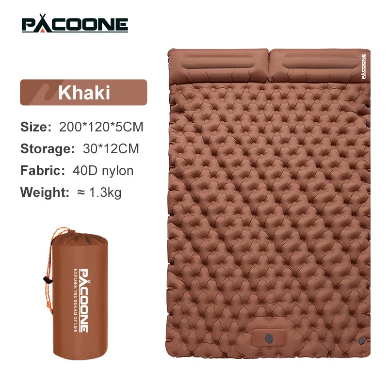 PACOONE Double Sleeping Pad Camping Mattress 2 Person Extra Thick Queen Camping Pads Tent Mattress for Adults (Foot Pump) New