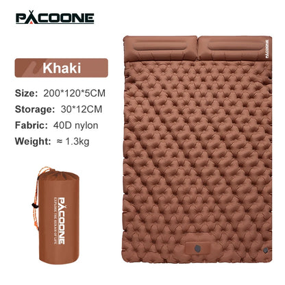 PACOONE Double Sleeping Pad Camping Mattress 2 Person Extra Thick Queen Camping Pads Tent Mattress for Adults (Foot Pump) New