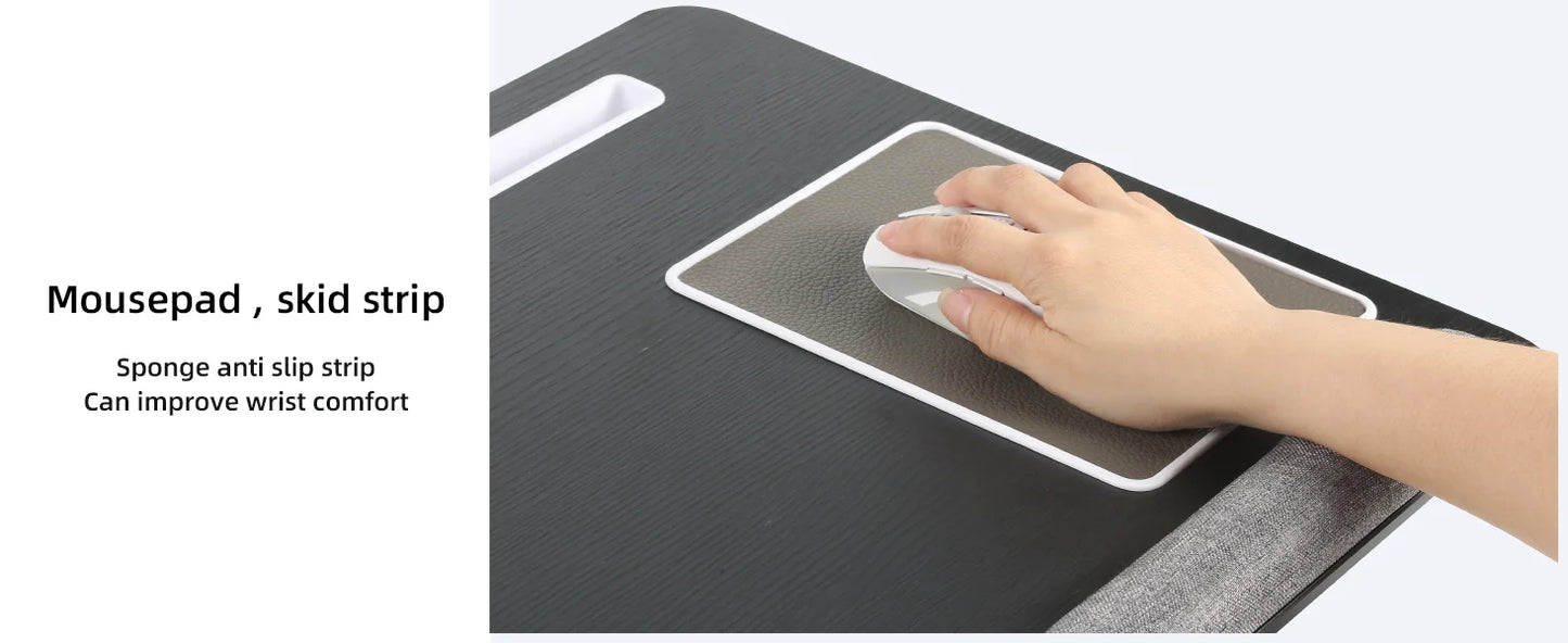 MUMUCC Portable Bed Table For Laptop Folding With Foldable Cushion,Handle,Slot And Mouse Pad, Wooden Gaming Desk