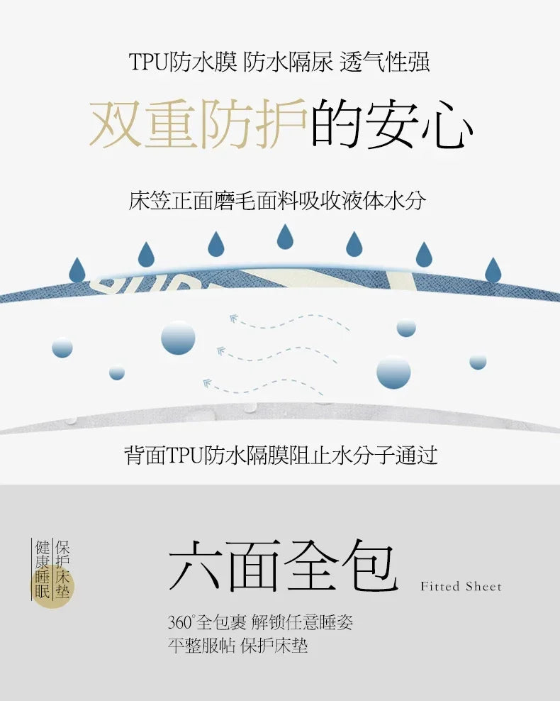 Waterproof Mattress Cover Six-Sided All Inclusive With Zipper Removable Bedspread Queen Breathable Mattress Protector