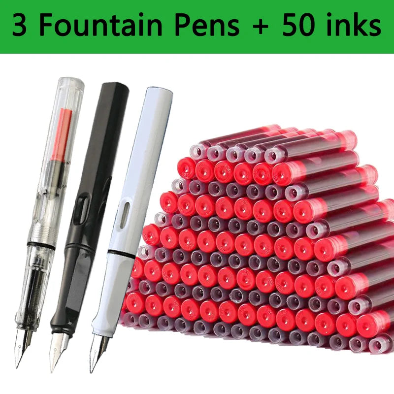53Pcs Fountain Pen Replaceable Ink Set Black/Blue/Red ink EF School Pens Office Supplies Stationery for Writing Calligraphy Pen