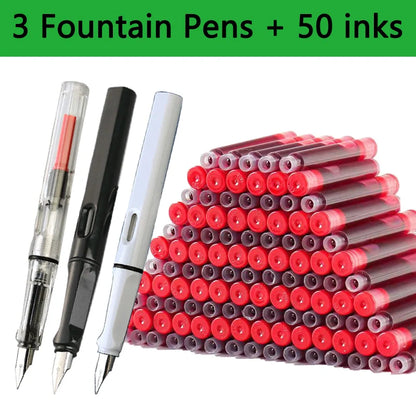 53Pcs Fountain Pen Replaceable Ink Set Black/Blue/Red ink EF School Pens Office Supplies Stationery for Writing Calligraphy Pen