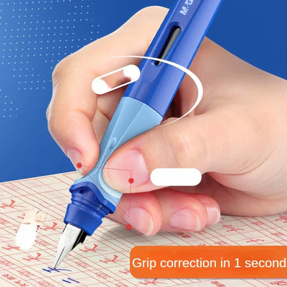 M&G Student Erasable Fountain Pen Set 1 Fountain Pen 1 Ink Absorber 6 Ink Bladder 3.4 Caliber Children's Practice Pen Blue/Pink