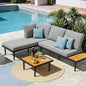 Devoko Outdoor Sectional Furniture Patio Sectional Sofa with Acacia Wood Table, Patio L-Shaped Conversation Set with All-Weather