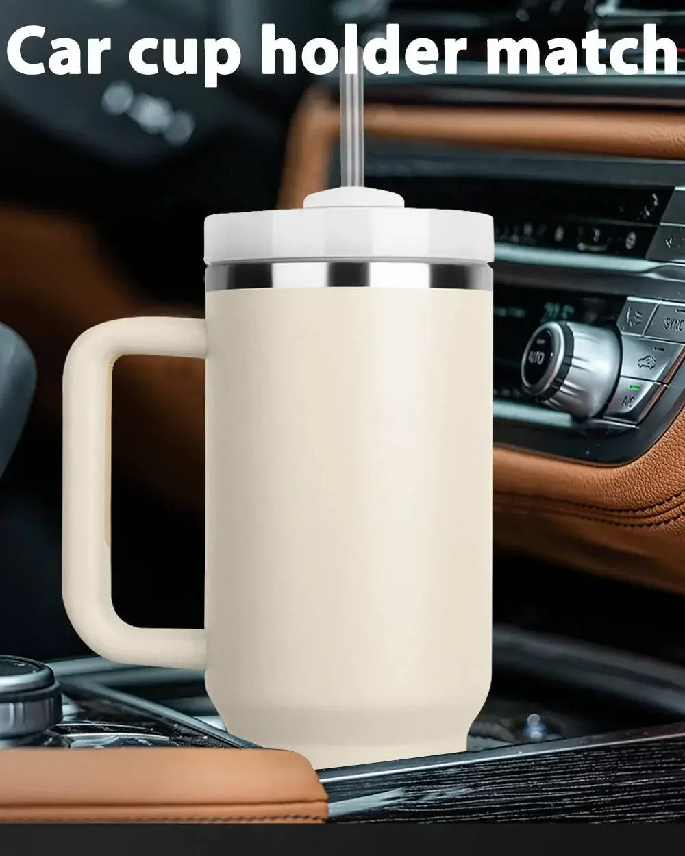 Tumbler with Handle Lid Straw 40oz Stainless Steel Water Bottle Vacuum Thermos Cup Travel Car Thermal Coffee Mug Cap Sport