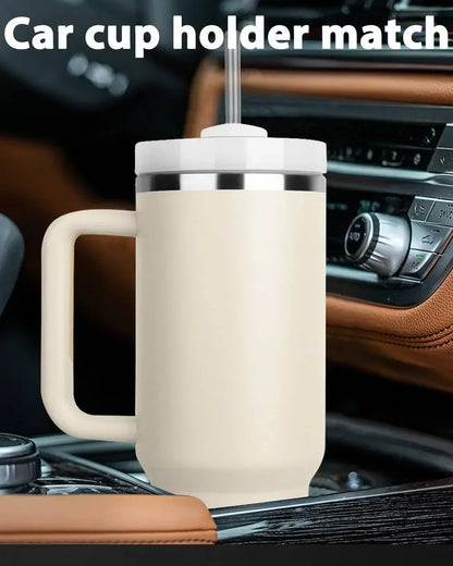Tumbler with Handle Lid Straw 40oz Stainless Steel Water Bottle Vacuum Thermos Cup Travel Car Thermal Coffee Mug Cap Sport