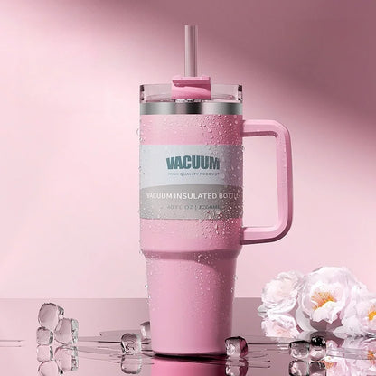 40oz 1200ML double-layer insulated tumbler cold drink travel cup coffee cup A handled and strawed insulated tumbler Ice Cup