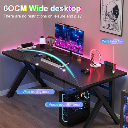 Gaming Desk PC Computer Game Table with X-shaped Steel Legs Sturdy Workstation Standing Desk for Home Office with Cable Holes