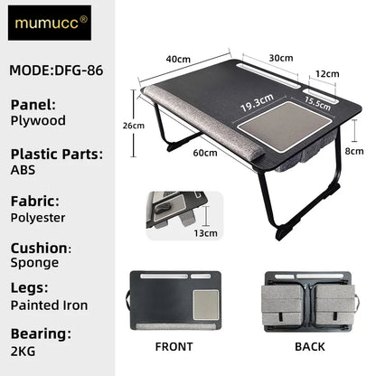 MUMUCC Portable Bed Table For Laptop Folding With Foldable Cushion,Handle,Slot And Mouse Pad, Wooden Gaming Desk