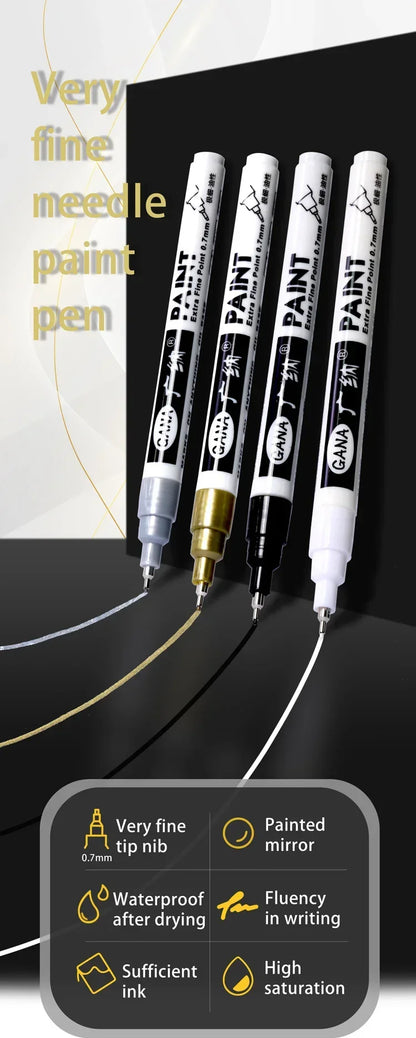 4Pcs/set Oil Based White Black Permanent Paint Markers Pens 0.7mm Extra Fine Waterproof, for Rock Painting, Wood, Metal, Canvas
