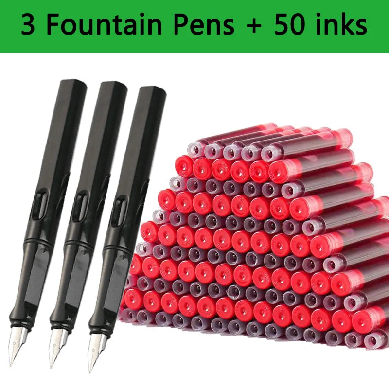 53Pcs Fountain Pen Replaceable Ink Set Black/Blue/Red ink EF School Pens Office Supplies Stationery for Writing Calligraphy Pen