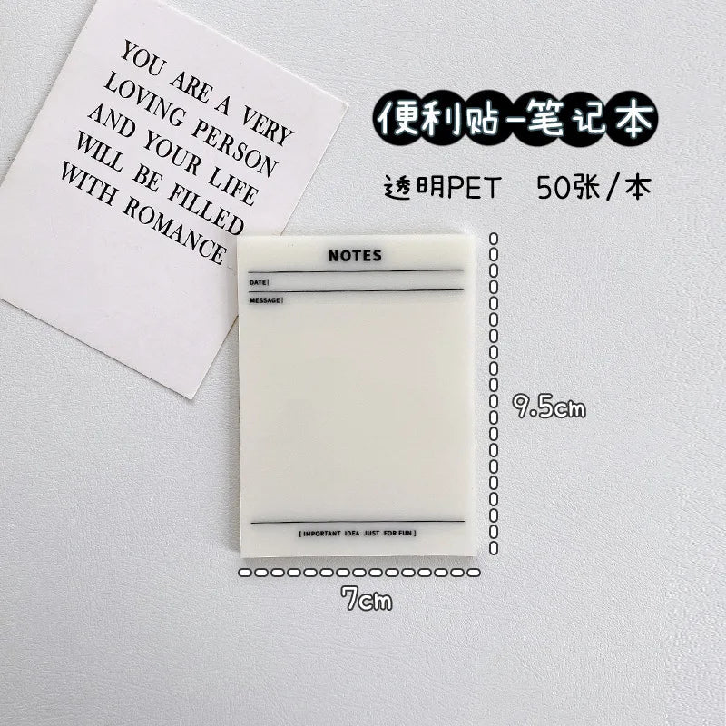 50 Sheets Transparent Waterproof Sticky Note Pads Notepads for School Stationery Office Supplies