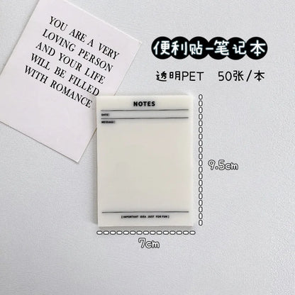 50 Sheets Transparent Waterproof Sticky Note Pads Notepads for School Stationery Office Supplies