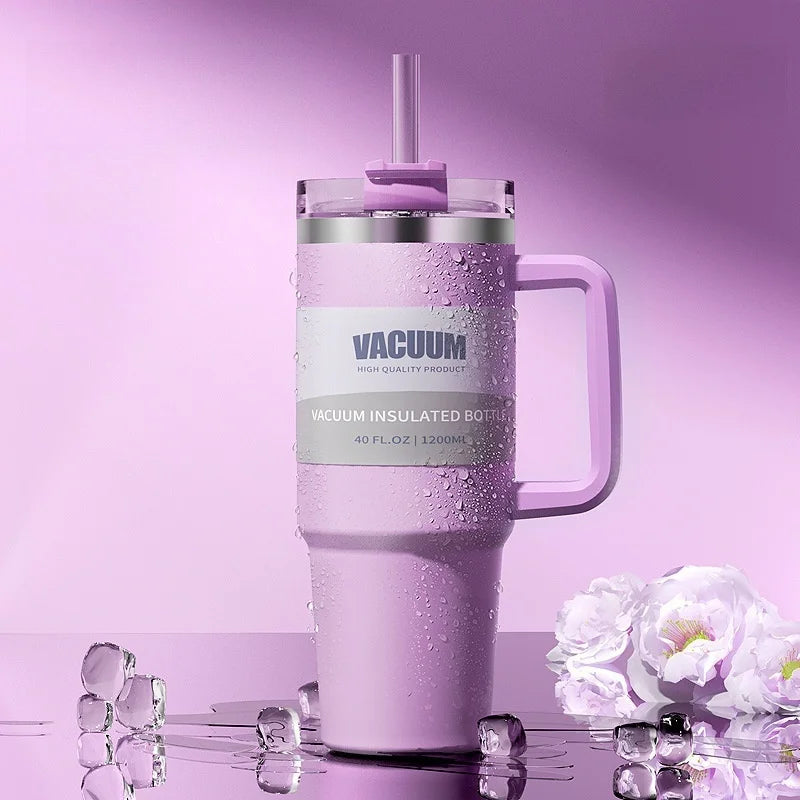 40oz 1200ML double-layer insulated tumbler cold drink travel cup coffee cup A handled and strawed insulated tumbler Ice Cup