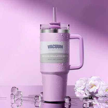 40oz 1200ML double-layer insulated tumbler cold drink travel cup coffee cup A handled and strawed insulated tumbler Ice Cup