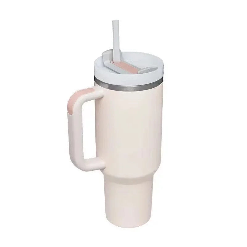 Tumbler with Handle Lid Straw 40oz Stainless Steel Water Bottle Vacuum Thermos Cup Travel Car Thermal Coffee Mug Cap Sport