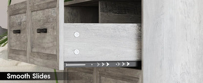 Dresser for Bedroom, 6 Drawer Wide Dresser Organizer with Charging Station, Dresser for Hallway, Wood Dresser with Metal Handles