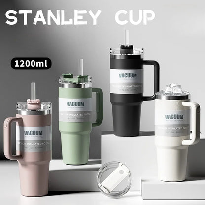 40oz 1200ML double-layer insulated tumbler cold drink travel cup coffee cup A handled and strawed insulated tumbler Ice Cup