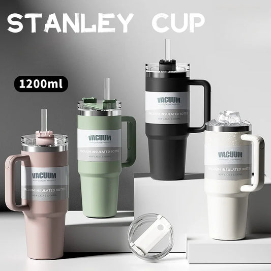 40oz 1200ML double-layer insulated tumbler cold drink travel cup coffee cup A handled and strawed insulated tumbler Ice Cup