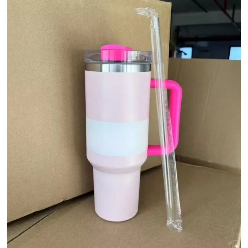 New Style Tumbler with Handle & Straw 40 oz Twist On 3Way Lid Cupholder Compatible for Travel Insulated Stainless Steel Cup