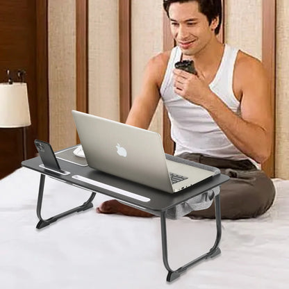 MUMUCC Portable Bed Table For Laptop Folding With Foldable Cushion,Handle,Slot And Mouse Pad, Wooden Gaming Desk