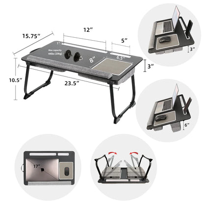 MUMUCC Portable Bed Table For Laptop Folding With Foldable Cushion,Handle,Slot And Mouse Pad, Wooden Gaming Desk