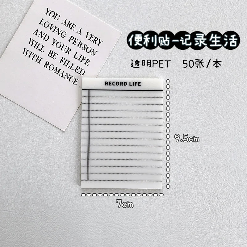 50 Sheets Transparent Waterproof Sticky Note Pads Notepads for School Stationery Office Supplies
