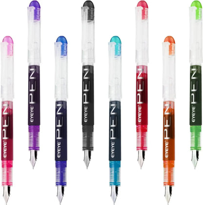 Disposable Fountain Pens, Straight Liquid Fountain Pens，for WritingQuick-Drying Ink Pen, Smooth-Writing Multicolor Art Supplies