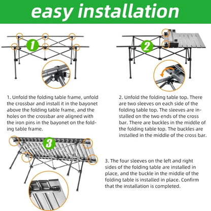 Outdoor Folding Long Table Easy To Install Portable Storage Black Camping Table Barbecue With Net Bag Light Stable Desk Table