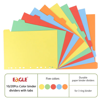 EAGLE 3 Ring Binder Dividers, A4 Size 11-Hole Punch, Write On Paper Index Divider with Tabs, for 2/3/4/11 Ring Binders Office