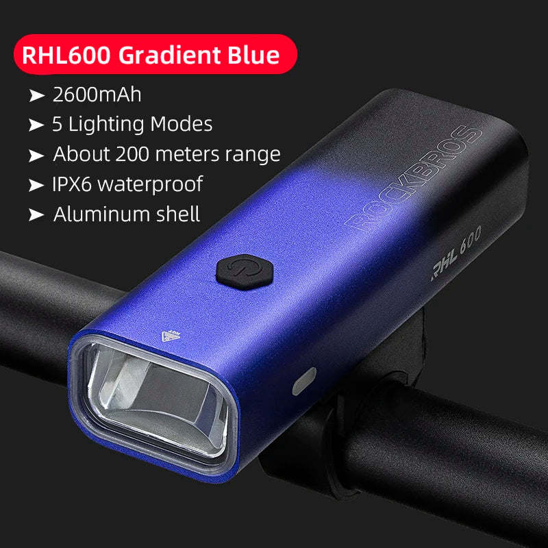 ROCKBROS Bike Light Rainproof Type-C Charging LED 2000mAh MTB Front Lamp Headlight Aluminum Ultralight Flashlight Bicycle Light