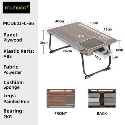 MUMUCC Portable Bed Table For Laptop Folding With Foldable Cushion,Handle,Slot And Mouse Pad, Wooden Gaming Desk