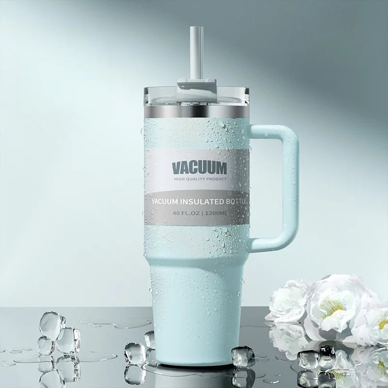 40oz 1200ML double-layer insulated tumbler cold drink travel cup coffee cup A handled and strawed insulated tumbler Ice Cup