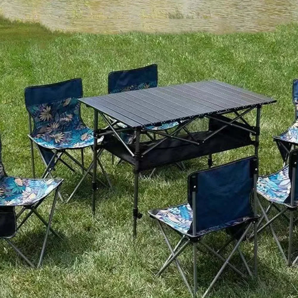 Outdoor Folding Long Table Easy To Install Portable Storage Black Camping Table Barbecue With Net Bag Light Stable Desk Table