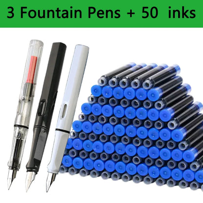 53Pcs Fountain Pen Replaceable Ink Set Black/Blue/Red ink EF School Pens Office Supplies Stationery for Writing Calligraphy Pen