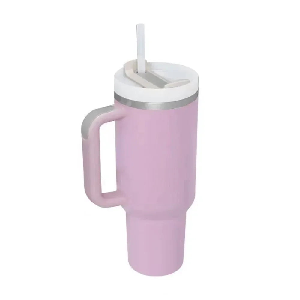 Tumbler with Handle Lid Straw 40oz Stainless Steel Water Bottle Vacuum Thermos Cup Travel Car Thermal Coffee Mug Cap Sport